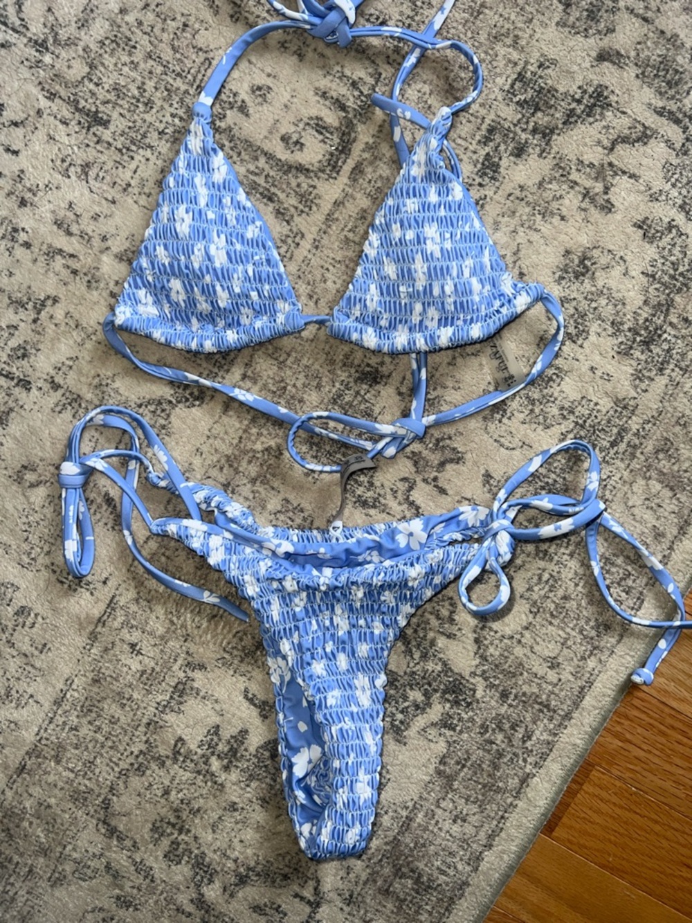 Blue Floral ZAFUL Bathing Suit Set (S)